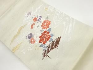 牡丹に秋草・流水模様織出し名古屋帯